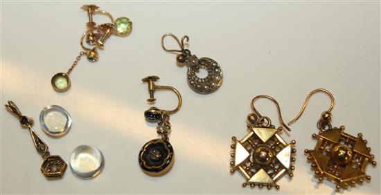 2 pairs earrings and 3 odd earrings